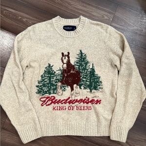 Abercrombie and Fitch Budweiser Cream Sweater with Horse Design